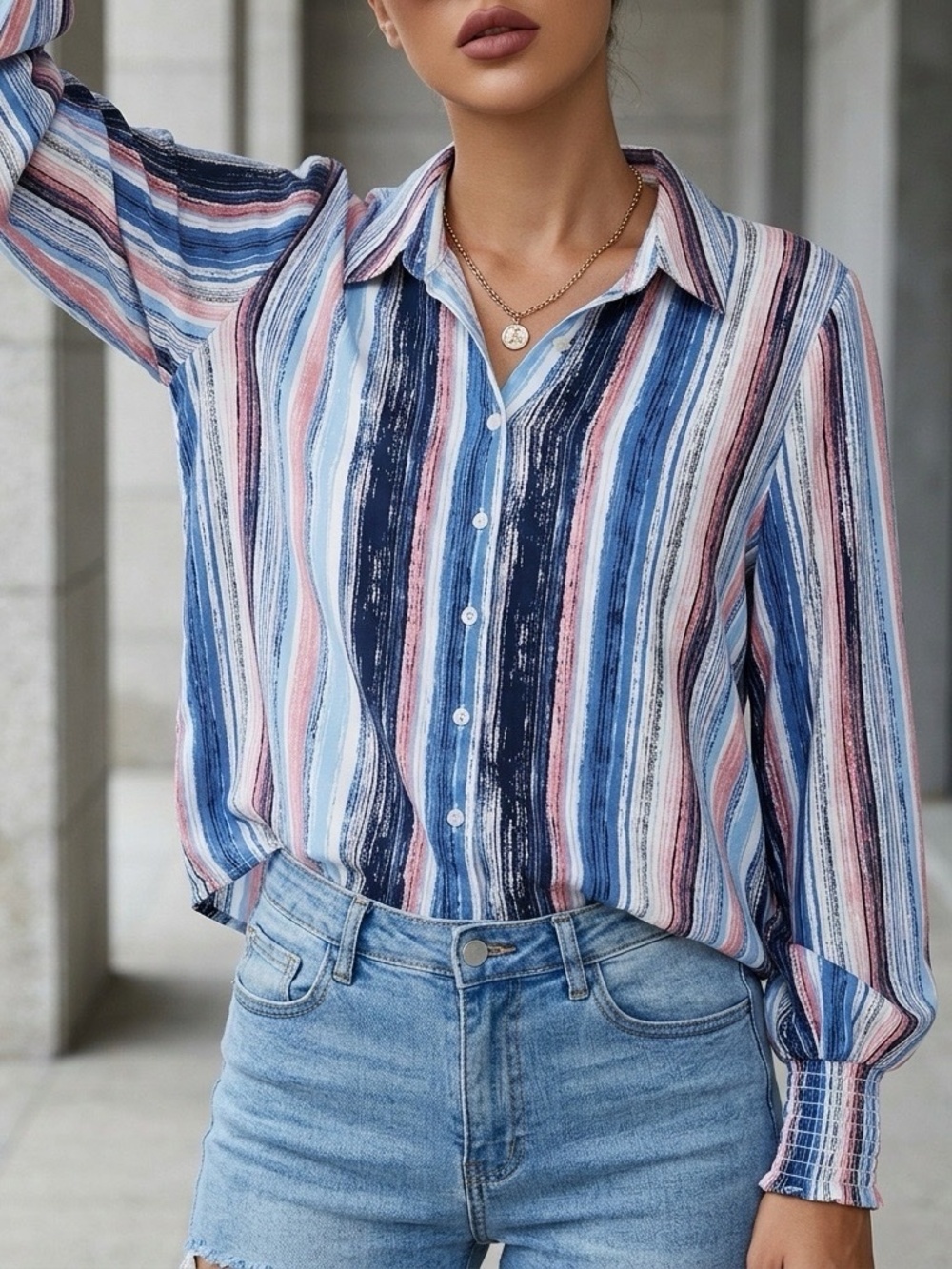 A Love Story Painter Shirt Womens XL Puff Sleeve Boxy Art Button Front Relaxed